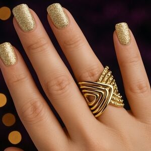 18K Gold Plated Geometric Ring 💎 Adjustable Statement Band Modern Art Deco